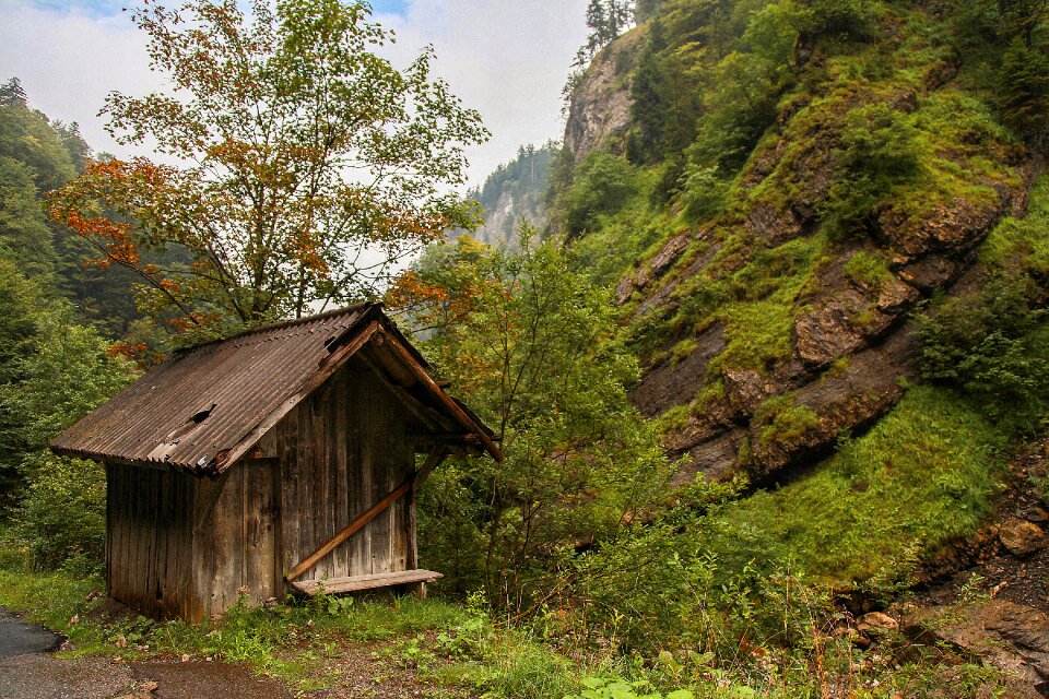 Log cabin hut mountains