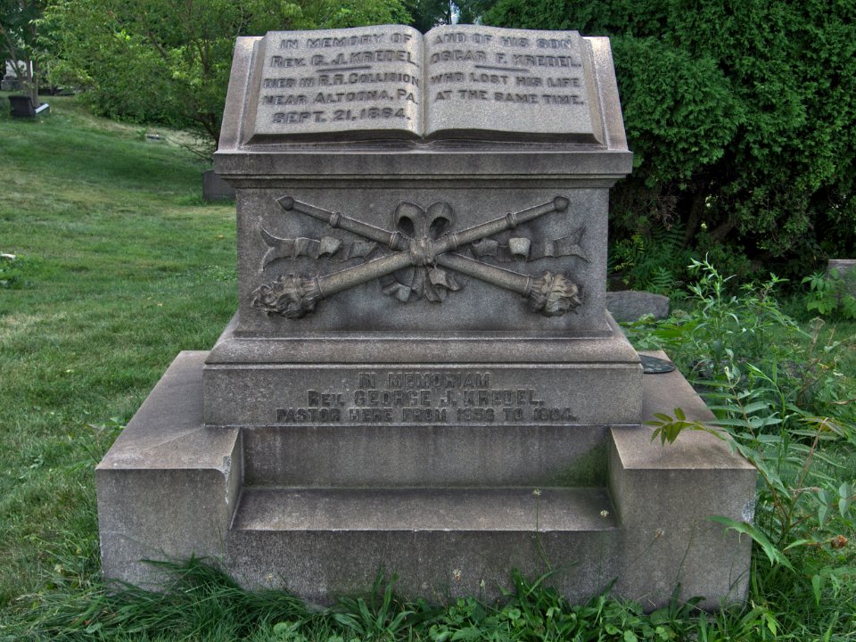 Rev. George J. Kredel Monument, Voegtly Cemetery, 2015-08-09. 01