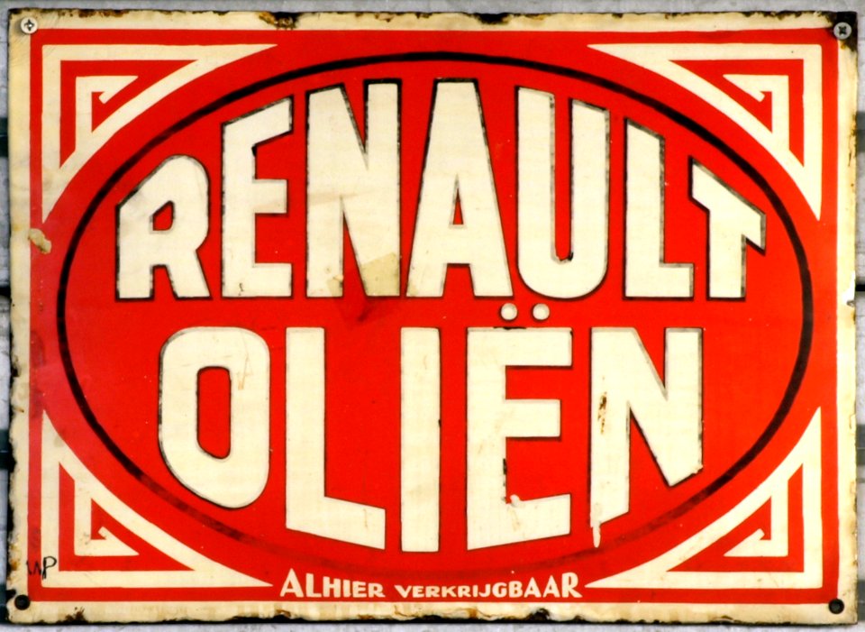 Renault Olien, Enamel advert sign at the den hartog ford museum pic-124