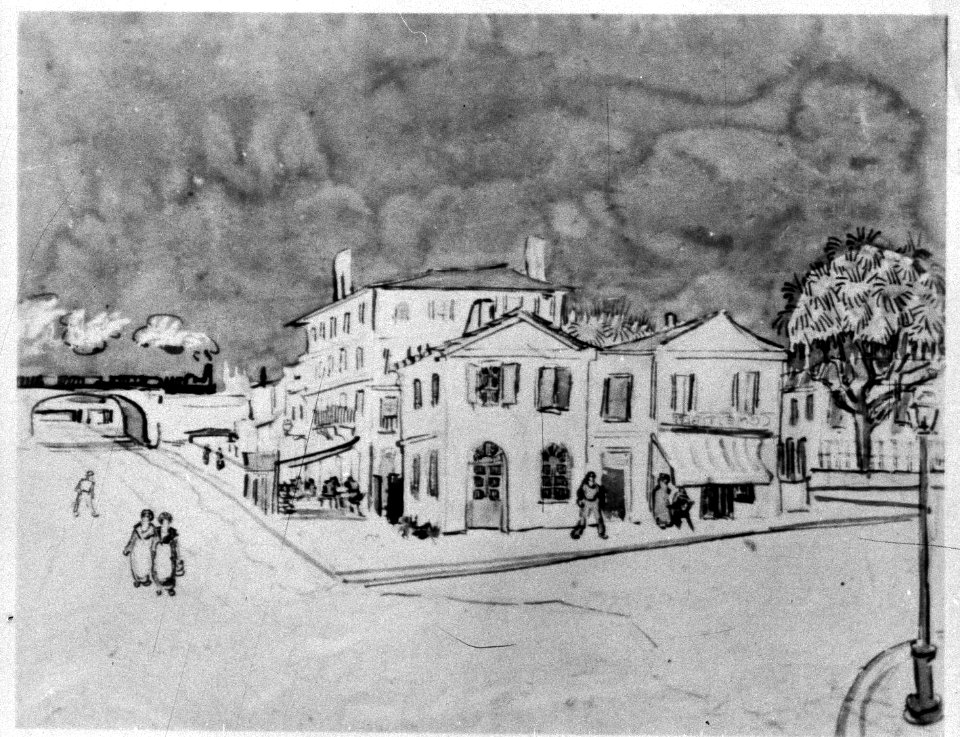 Reproductie van een schilderij met het 'gele huis' in Arles van Van Gogh, Bestanddeelnr 252-1894