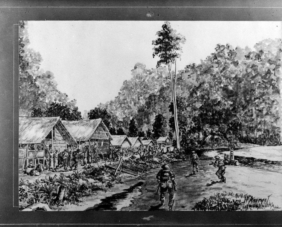 Reproductie van een tekening van J.F. Anemaet van een patrouille, Bestanddeelnr 10011