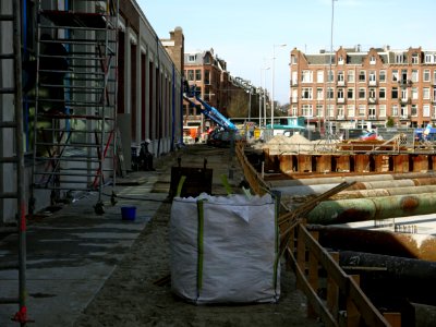 Renovation of the tram depot and a large excavation in Amsterdam Old-West, district Kinkerbuurt - Renovatie van tram-remise en een grote bouwput van De Hallen, Kinkerbuurt, in Amsterdam Oud-West, 2014 photo