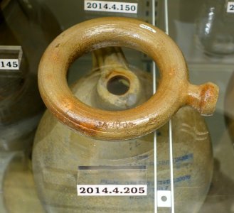 Ring flask, Jackson NH, mid 1800s, salt-glazed stoneware, item HD 2014.4.205 - Flynt Center of Early New England Life - Deerfield, Massachusetts - DSC04222