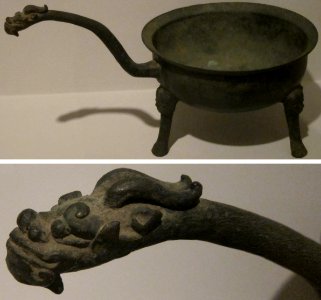 Ritual vessel (chiaotou), Han dynasty, bronze, Honolulu Museum of Art