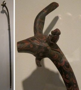 Ritual staff, Warring States period, wood and lacquer, Honolulu Museum of Art