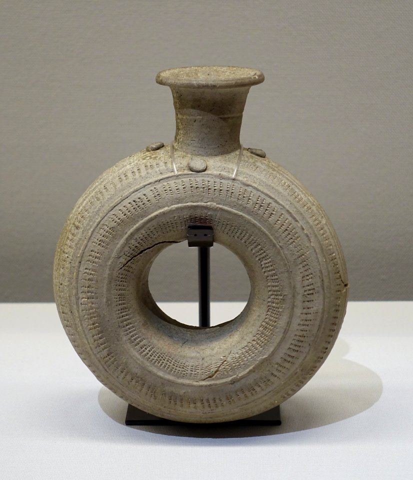 Ring-shaped portable flask, excavated at Okudayama, Akitakata-shi, Hiroshima, Kofun period, 500s AD, ceramic - Tokyo National Museum - Ueno Park, Tokyo, Japan - DSC09151