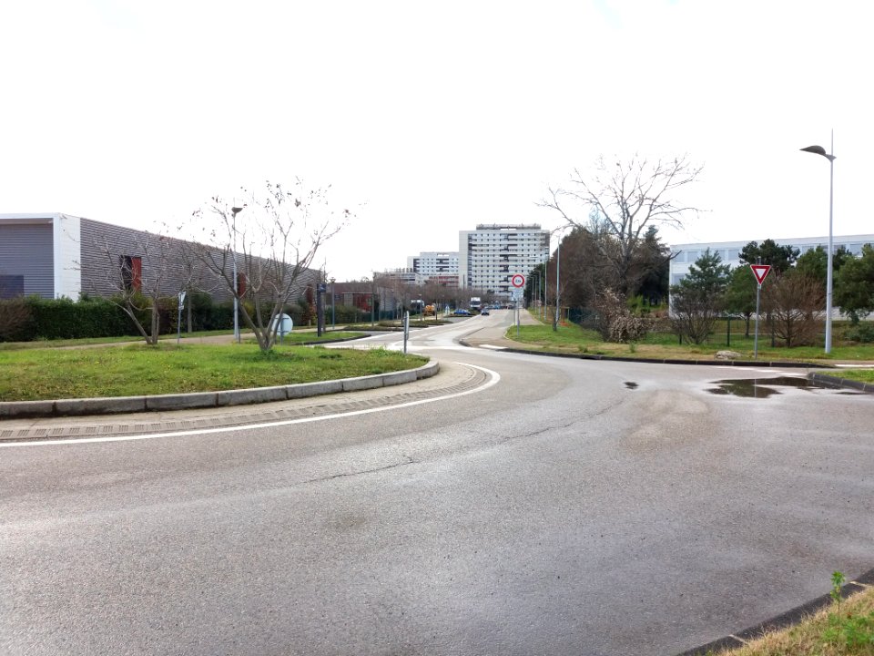 Rillieux-la-Pape - Avenue de l'Europe, vers l'ouest, depuis le rond-pont avec la rue d'Athènes