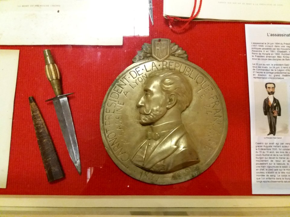 Rillieux-la-Pape - Musée Testut-Latarjet, médaille Carnot, président de la République française, assassiné à Lyon le 24 juin