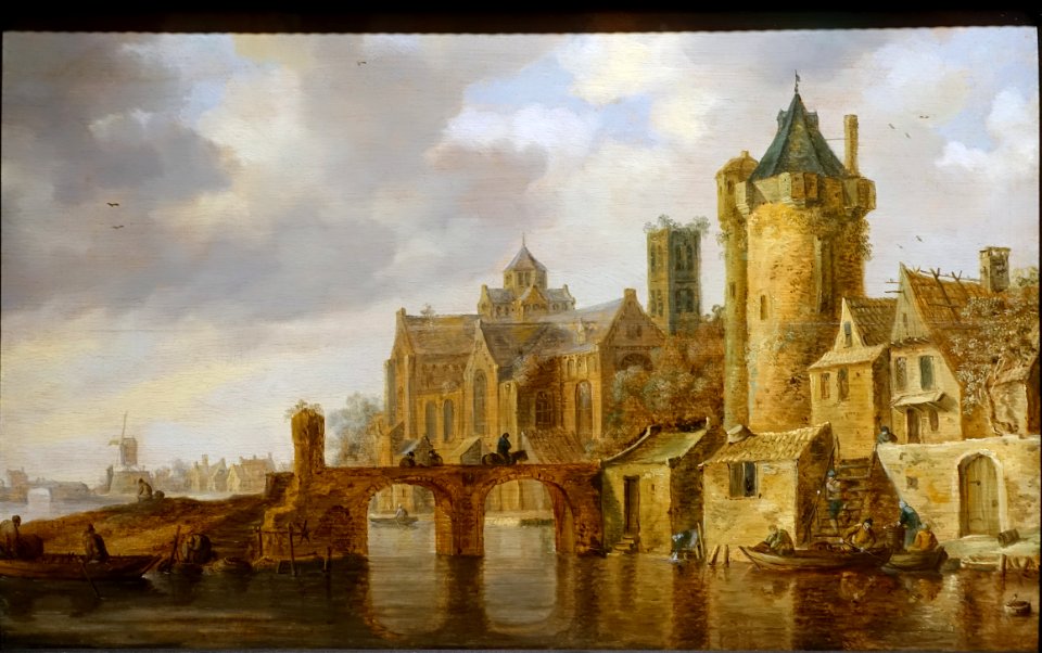 River landscape with church, by Jan Coelenbier, Dutch, undated, oil on panel - Middlebury College Museum of Art - Middlebury, VT - DSC08131