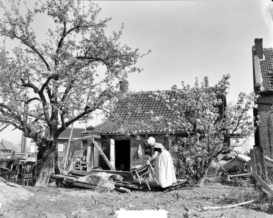 Rilland Bath terugkeer bewoners. Boerin met bloesem, Bestanddeelnr 905-6807
