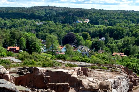 Rixö village with part of the granite quarry photo