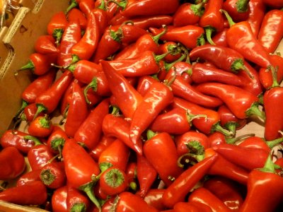 Ripened jalapeños in a box