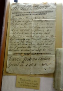 Riddle written in 1803 by David Perkins of Chelsea, VT - Fairbanks Museum and Planetarium - DSC04291