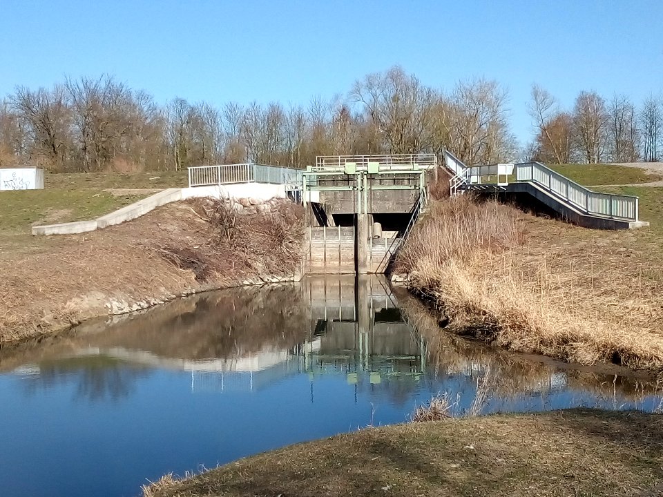 Rheinniederungskanal, Wehr & Düker am Saalbachkanal