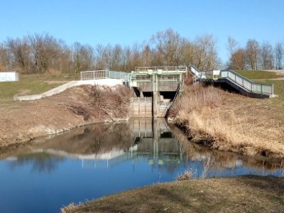 Rheinniederungskanal, Wehr & Düker am Saalbachkanal