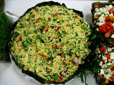 Rice dish at a party in a round bowl