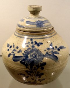 Rice container, Lai Thieu ceramic, white glaze with cobalt blue patterns - Nguyen dynasty, 19th century AD - Vietnam National Museum of Fine Arts - Hanoi, Vietnam - DSC05303 photo