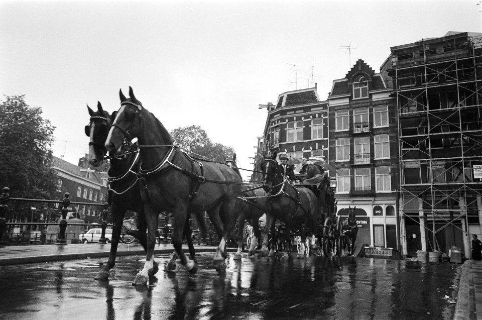 Rijtuigendag in Amsterdam vierspan over brug Prinsengracht, Bestanddeelnr 929-2347