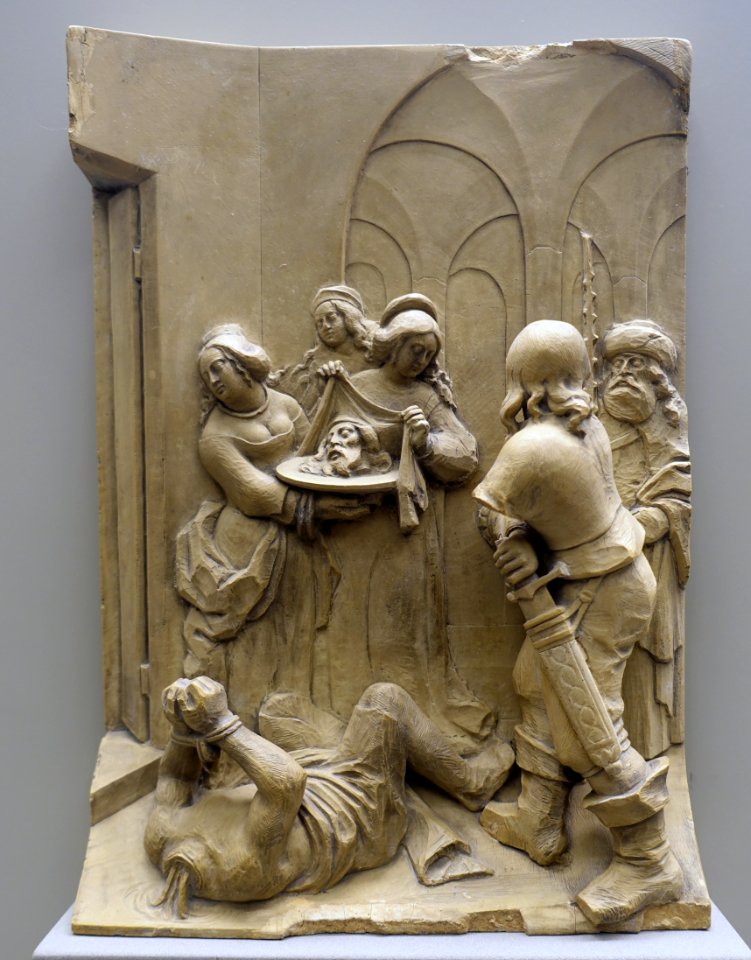 Salome Receives the Head of St. John the Baptist in the Dungeon, by Georg Schweigger studio, Nurnberg, probably c. 1648, Solenhofer stone - Bode-Museum - DSC03406