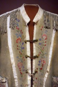 Sam Livingston's Embroidered Elk Hide Jacket, c. 1890, view 2 - Glenbow Museum - DSC01119