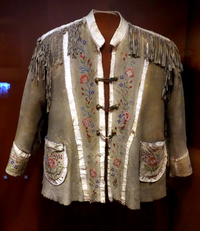 Sam Livingston's Embroidered Elk Hide Jacket, c. 1890, view 1 - Glenbow Museum - DSC01117