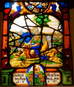 Samson and the Lion, German, Hamburg, 1656, pot metal, glass, silver stain, enamel - Princeton University Art Museum - DSC06690