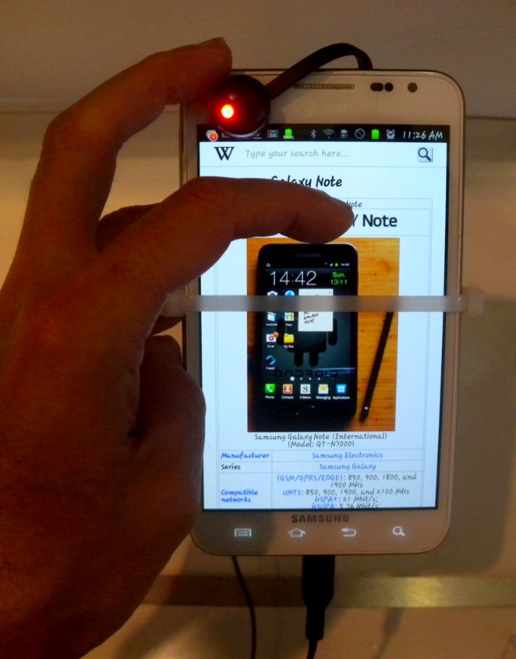 Samsung Galaxy Note shows Wiki article jeh