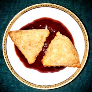 Samosa, chicken, with Kansas City barbeque sauce - Massachusetts