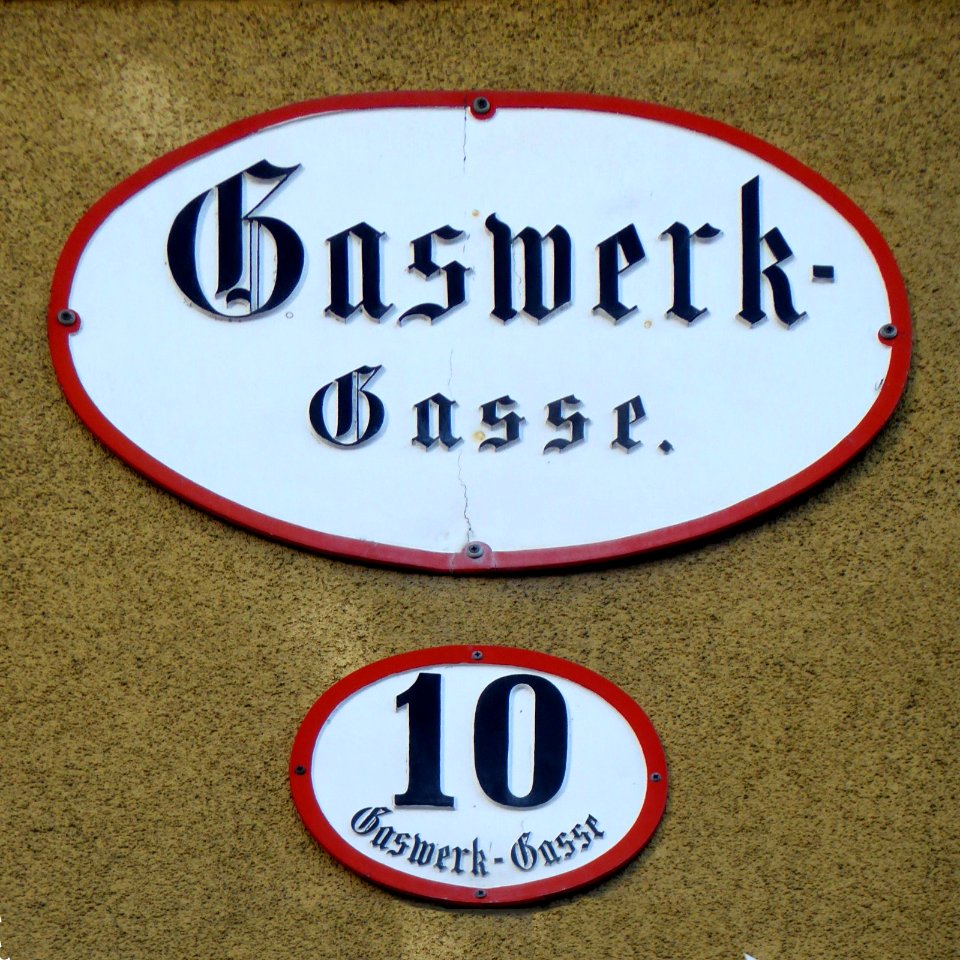 Salzburg, Straßenschild Gaswerkgasse, 1