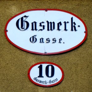 Salzburg, Straßenschild Gaswerkgasse, 1