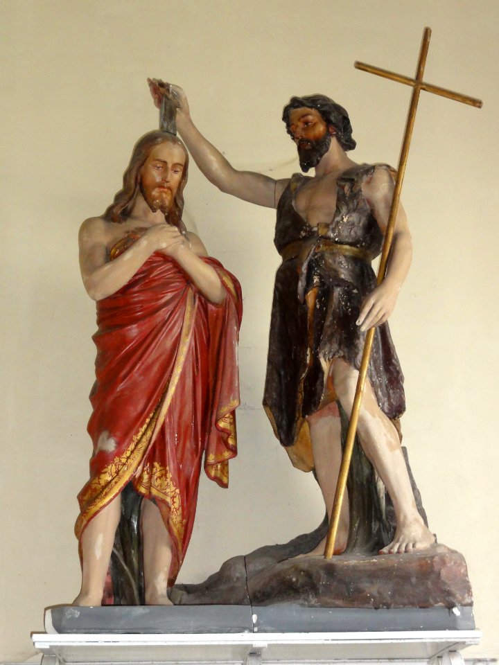 Saint-Martin-sur-Écaillon (Nord, Fr) église, statue baptème du Christ