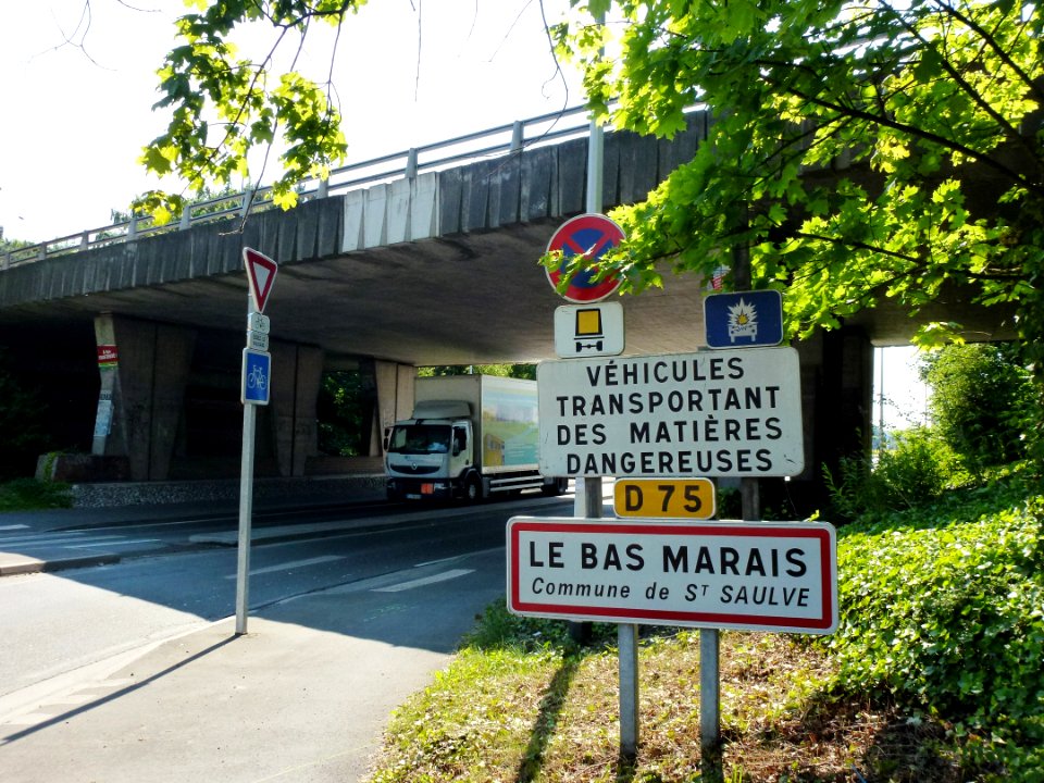 Saint-Saulve (Nord, Fr) city limit sign Le Bas Marais