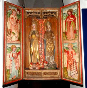 Saints Henry and Erik, patron saints of Finland and Sweden, Taivassalo Church, made in Stockholm, ca. 1500 - National Museum of Finland - DSC04230