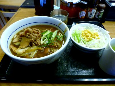 Salad & curry udon with sukiyaki of Nakau photo