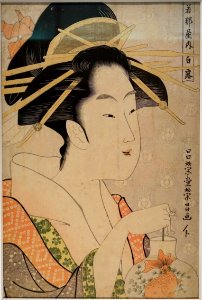 Shiratsuyu of the Wakanaya, by Chokosai Eisho, Japan, Edo period, 1700s AD, woodblock print on paper - Tokyo National Museum - Tokyo, Japan - DSC09265