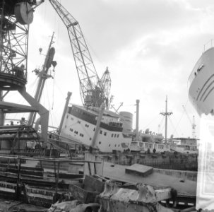 Tyrifjord gekapseisd bij Wilton Fijenoord in Rotterdam, overzicht van het incide, Bestanddeelnr 916-1442