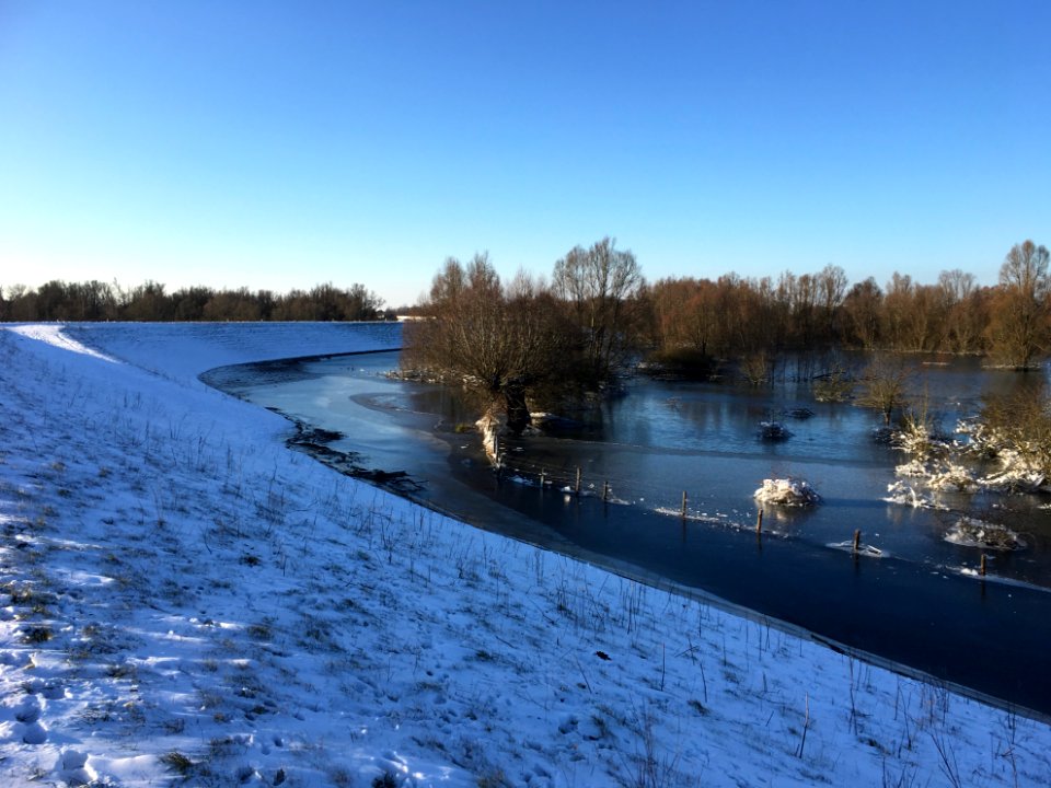 Typical Dutch winter riverscape of the Waal