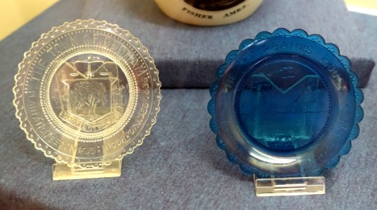 Two pieces of Sandwich glass, Fairbanks House and Dedham, MA, c. 1980, - Dedham Historical Society - Dedham Massachusetts - DSC04314