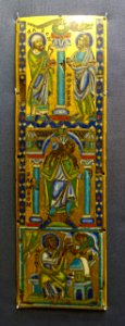 Two plaques from a Processional Cross, depicting Old Testament scenes and St. John and St. Matthew, 1 of 2, Meuse region, c. 1150-1170, copper, enamel - Museum Schnütgen - Cologne, Germany - DSC09976
