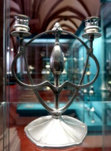 Two-armed candlestick, Walter Scherf, 1903, pewter - Germanisches Nationalmuseum - Nuremberg, Germany - DSC03133