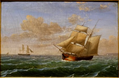 Two Ships in Rough Seas, by Fitz Henry Lane, 1847, oil on panel - Cape Ann Museum - Gloucester, MA - DSC01189