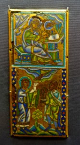 Two plaques from a Processional Cross, depicting Old Testament scenes and St. John and St. Matthew, 2 of 2, Meuse region, c. 1150-1170, copper, enamel - Museum Schnütgen - Cologne, Germany - DSC09979