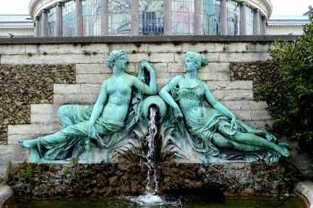 Two nymphs surrounding a source, by Albert Hambresin, based on an original in stone by François Rude - Botanical Garden of Brussels - Brussels, Belgium - DSC06792