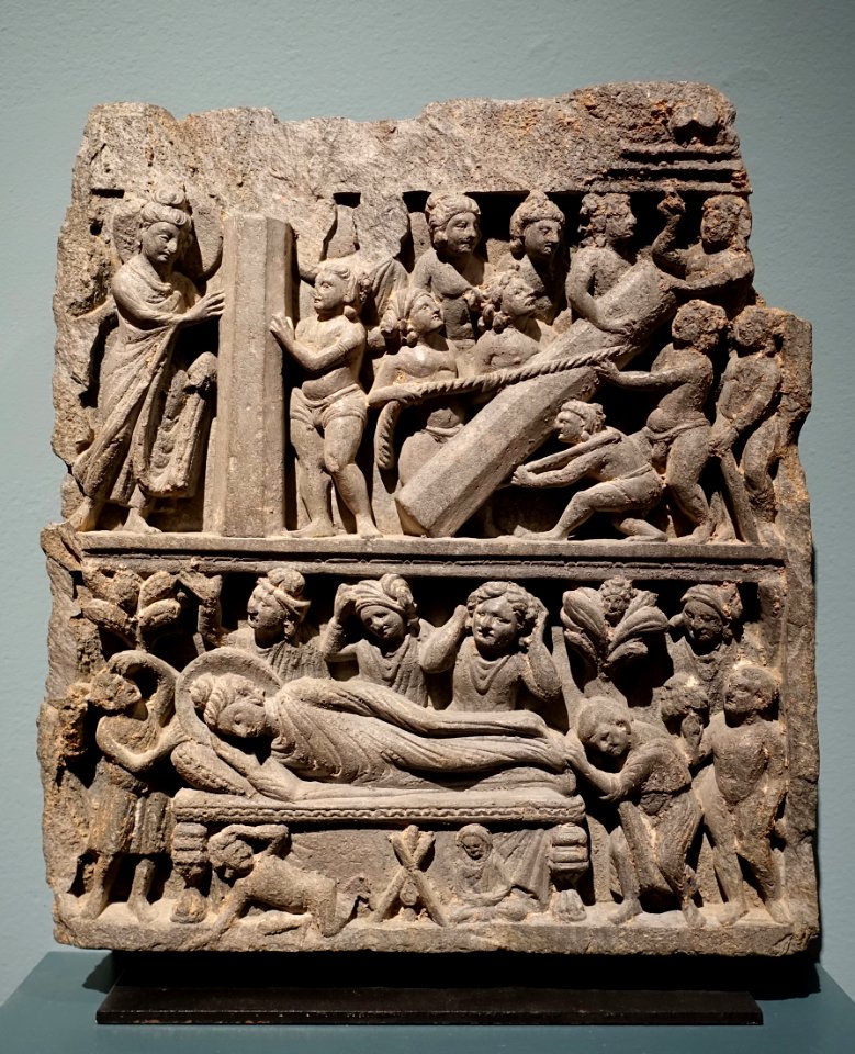 Two scenes from the life of Buddha, Pakistan-Afghanistan, Gandhara, 2nd-3rd century AD, stone - Middlebury College Museum of Art - Middlebury, VT - DSC08245