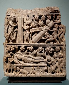 Two scenes from the life of Buddha, Pakistan-Afghanistan, Gandhara, 2nd-3rd century AD, stone - Middlebury College Museum of Art - Middlebury, VT - DSC08245