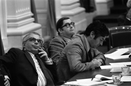 Tweede Kamer , vlnr Staatssecretaris Polak , Minister Gruijters en Minister , Bestanddeelnr 926-6414