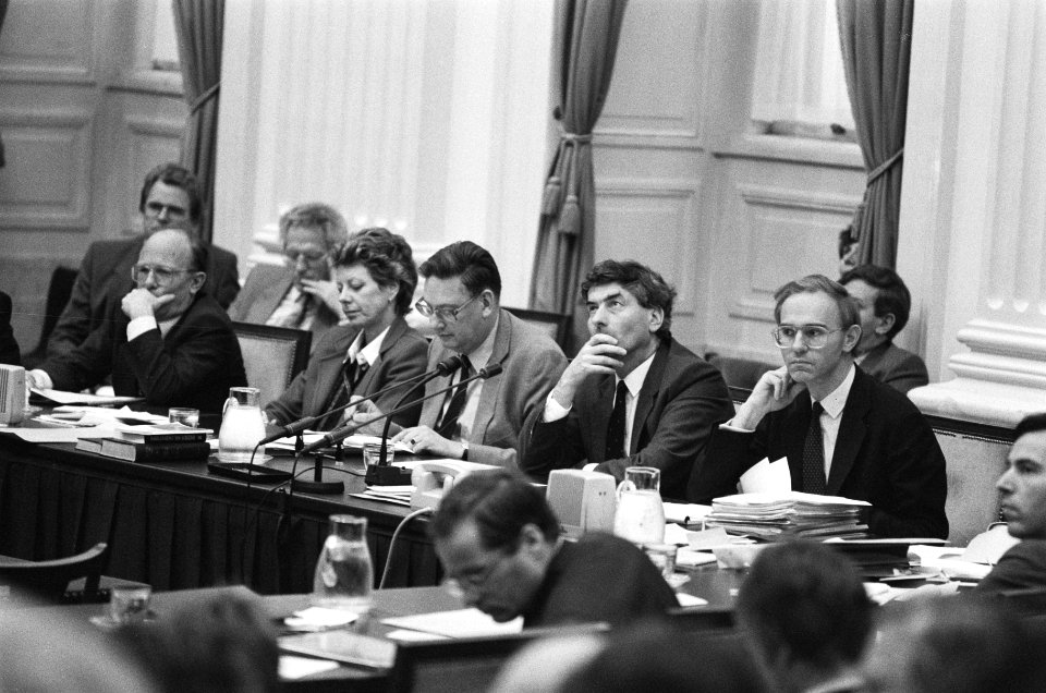 Tweede Kamer , algemene beschouwingen v.l.n.r. de ministers Rietkerk, Smit, Van, Bestanddeelnr 933-4555