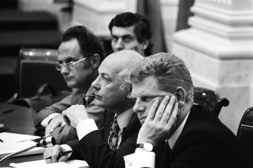 Tweede Kamer bezuinigingsnota, Lubbers, Boersma, Den Uy en Duisenberg in de Kame, Bestanddeelnr 928-6584