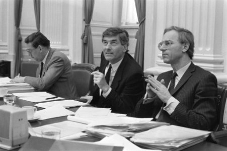 Tweede Kamer v.l.n.r. minister van Aardenne , premier Lubbers , minister Rudin, Bestanddeelnr 933-6343