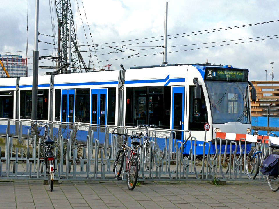 Tram 25 near Central Station Amsterdam, direction Passengers Terminal along the waterside of IJ, 2006 photo